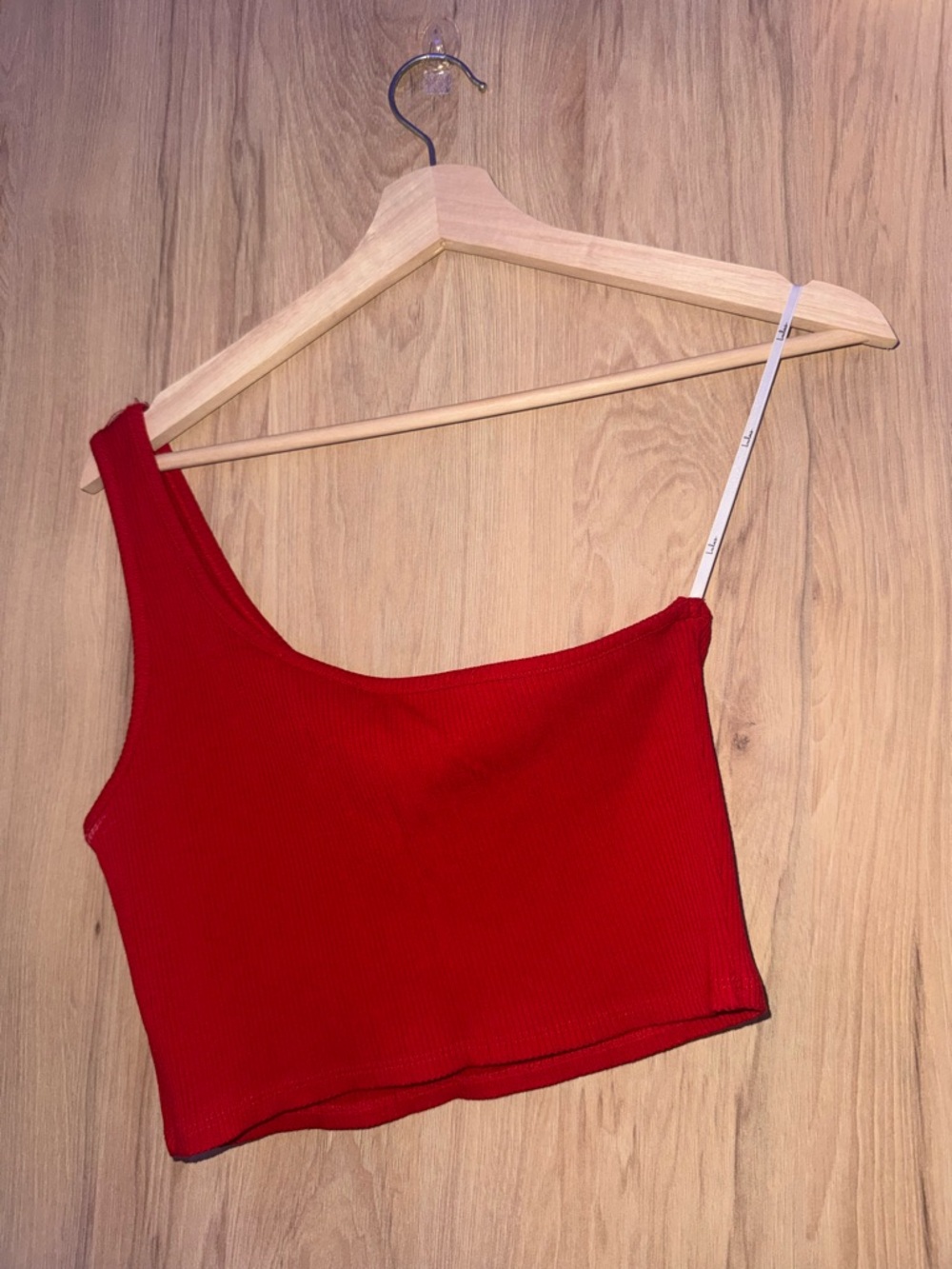 Lulu's Ribbed One-Shoulder Crop Top - Red - Picture 2 of 3